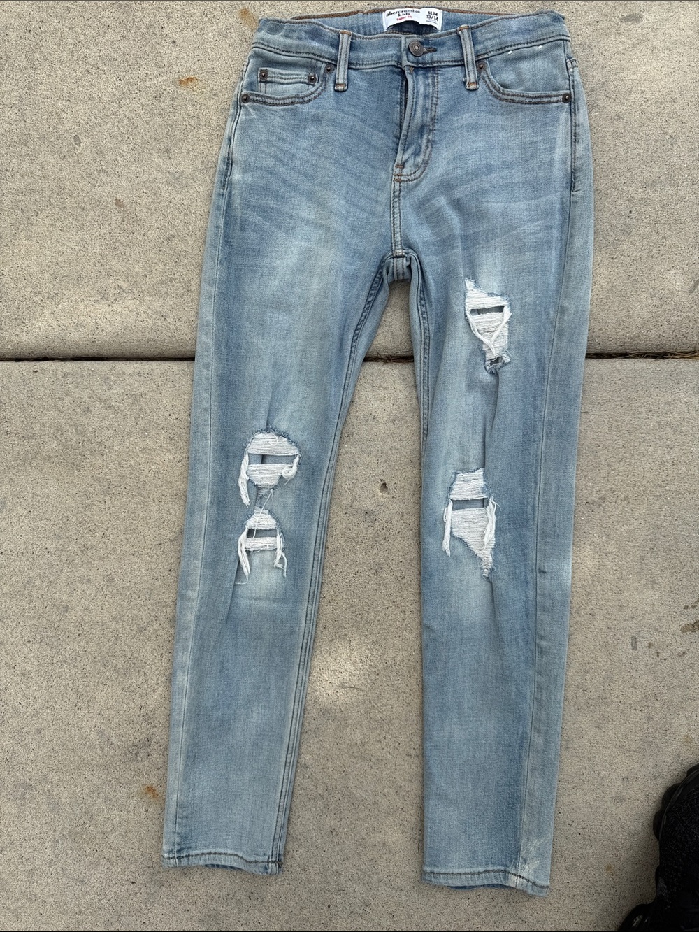 abercrombie kids Light Blue Distressed Taper fit Jeans